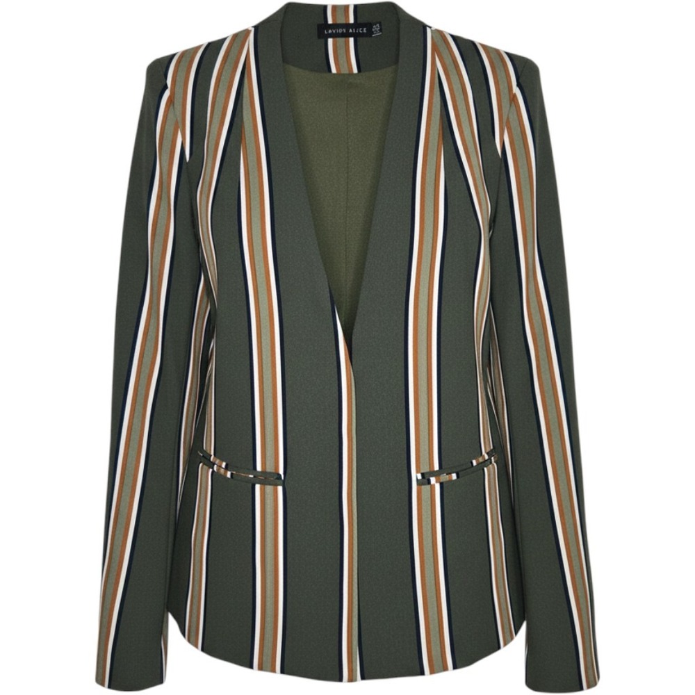 Lavish Alice Womens Olive Green Striped Cape Blazer Open Front Jacket Size US 6